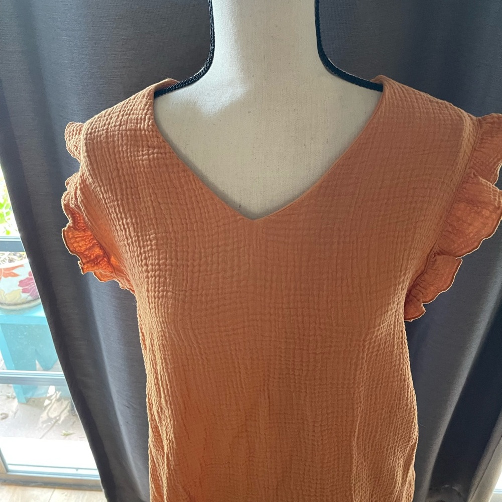 Women's Orange Ruffle Sleeve Top - Picture 2 of 6